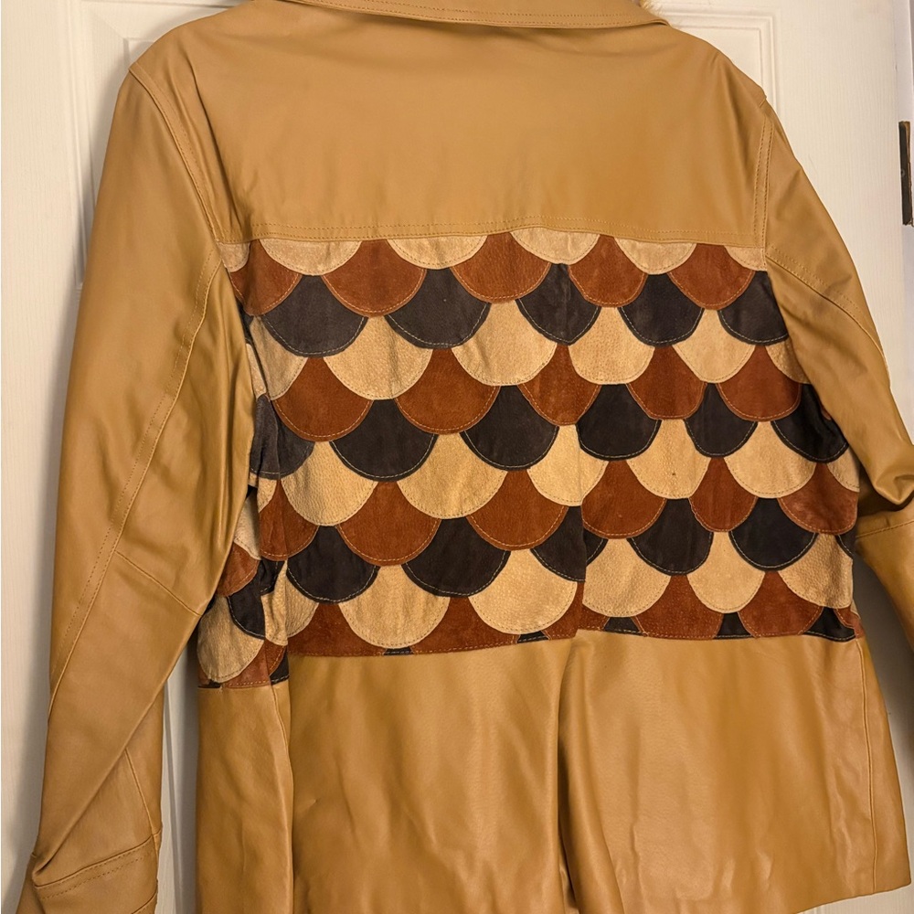 Tan Leather Jacket with Scallop Design